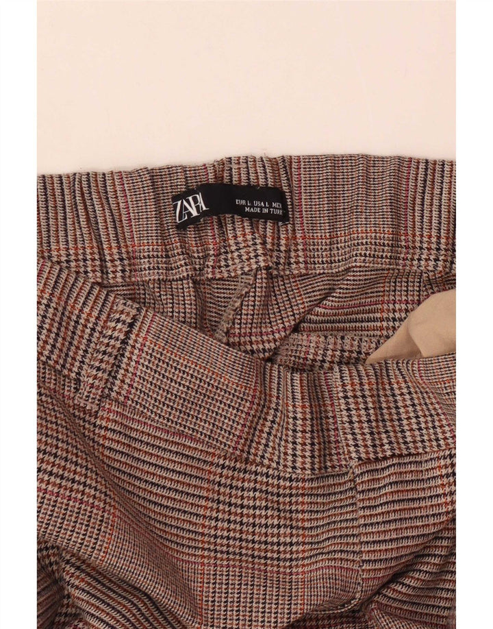 Zara Womens Straight Cropped Trousers Large W30 L24 Brown Houndstooth