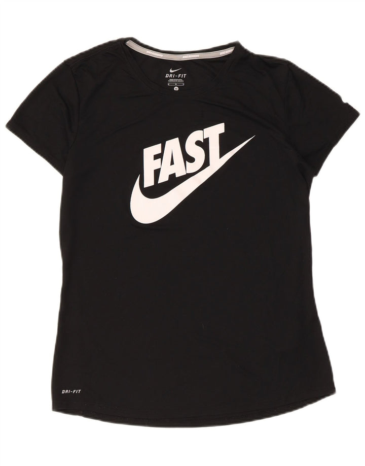 Nike Womens Dri Fit Graphic T-Shirt Top UK 12 Medium Black Polyester