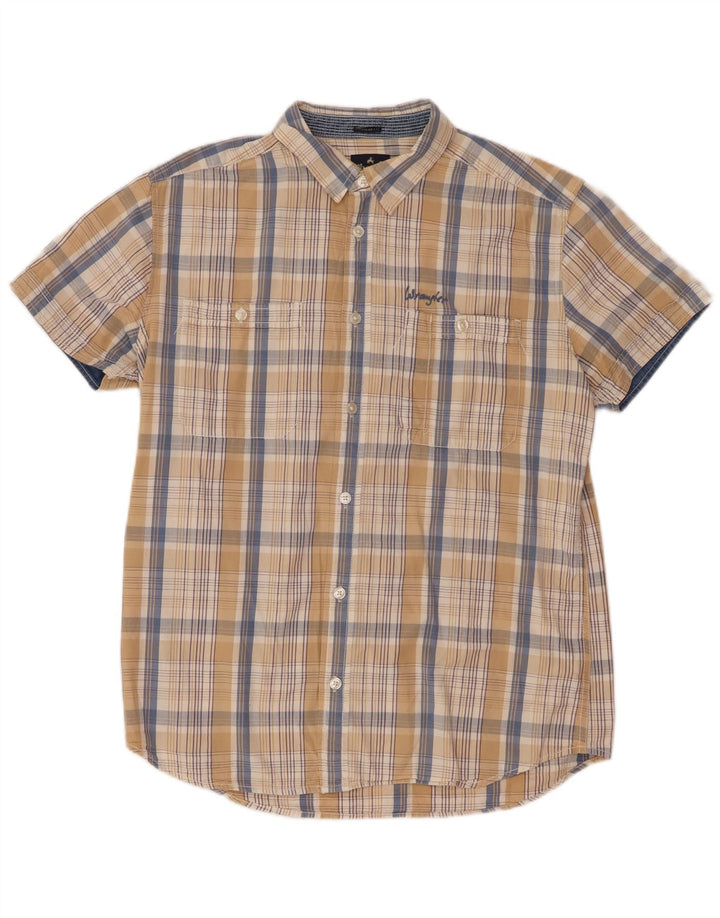 Wrangler Mens Short Sleeve Regular Fit Shirt Large Beige Check Cotton