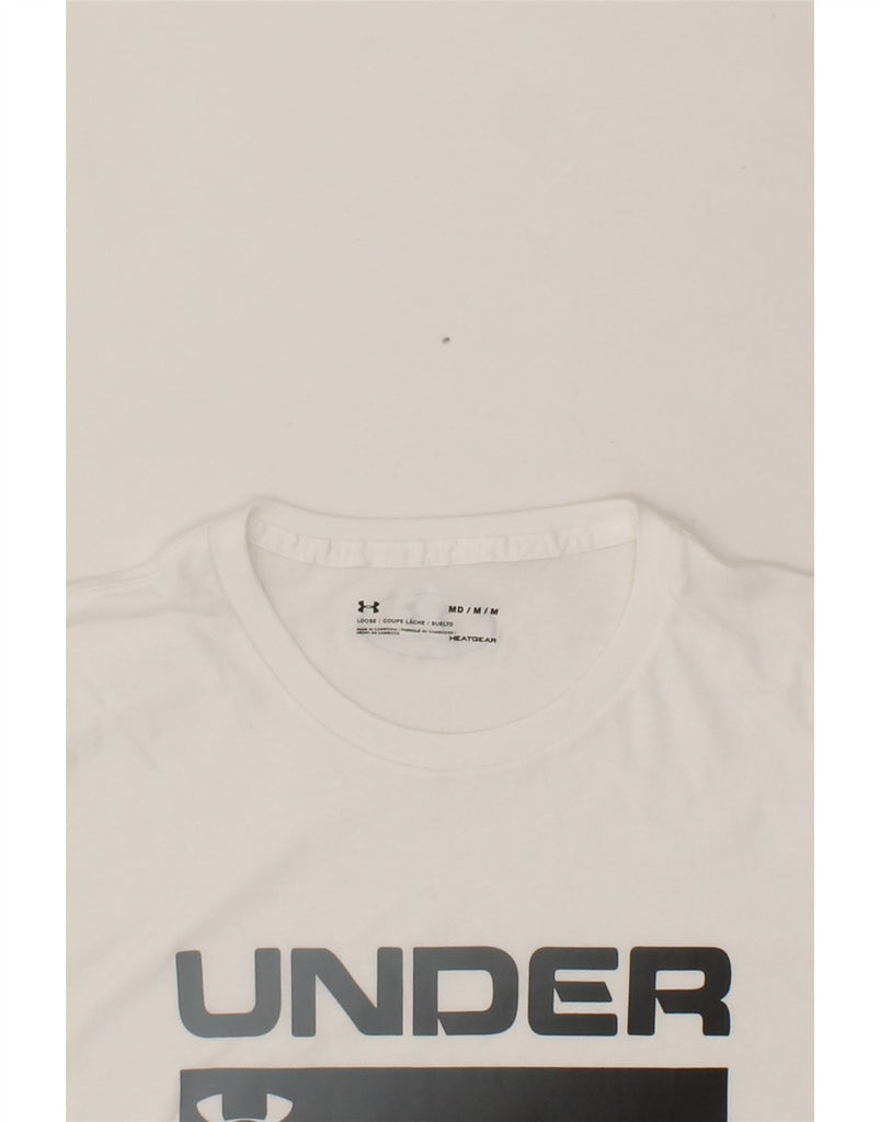 UNDER ARMOUR Mens Heat Gear Graphic T-Shirt Top Medium White Vintage Under Armour and Second-Hand Under Armour from Messina Hembry 