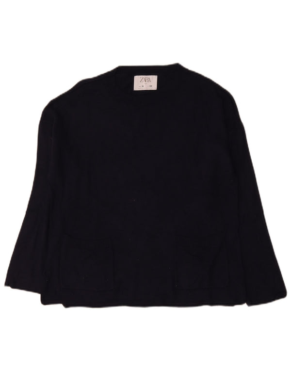 Zara Girls Crew Neck Jumper Sweater 9-10 Years Navy Blue Viscose