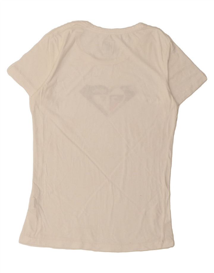 ROXY Womens Graphic T-Shirt Top UK 14 Large White Cotton Vintage Roxy and Second-Hand Roxy from Messina Hembry 