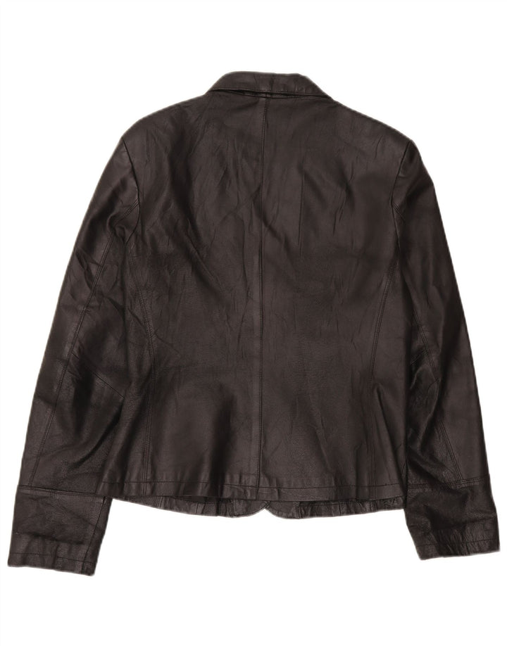 J.J.Scott Womens 2 Button Leather Blazer Jacket IT 46 Large Black