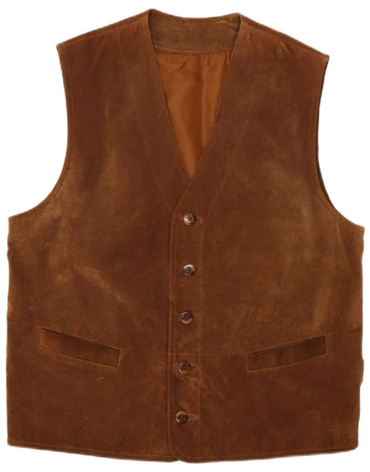 Front Line Mens Suede Waistcoat UK 40 Medium Brown Leather