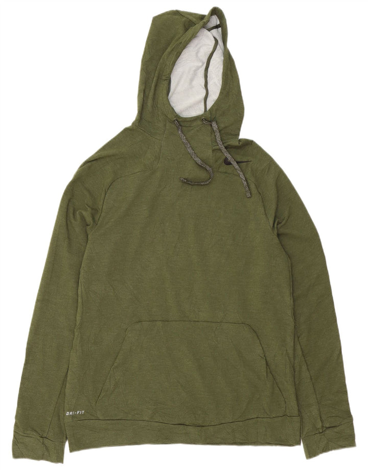 Nike Mens Dri Fit Hoodie Jumper Medium Khaki Rayon