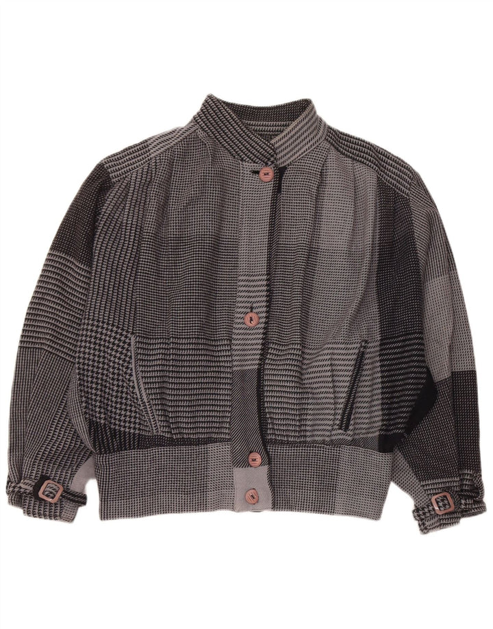 Vintage Womens Oversized Bomber Jacket UK 18 XL Grey Houndstooth