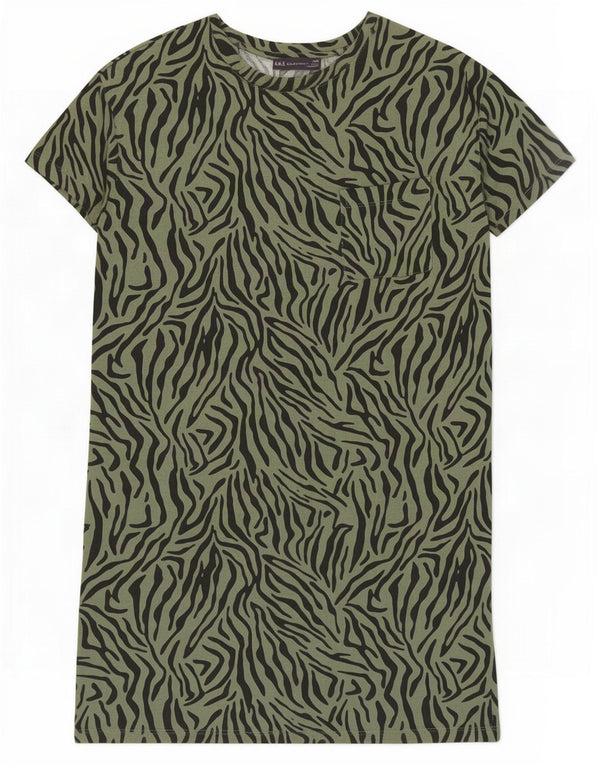 Marks & Spencer Womens T-Shirt Dress UK 8 Small Green Animal Print Cotton