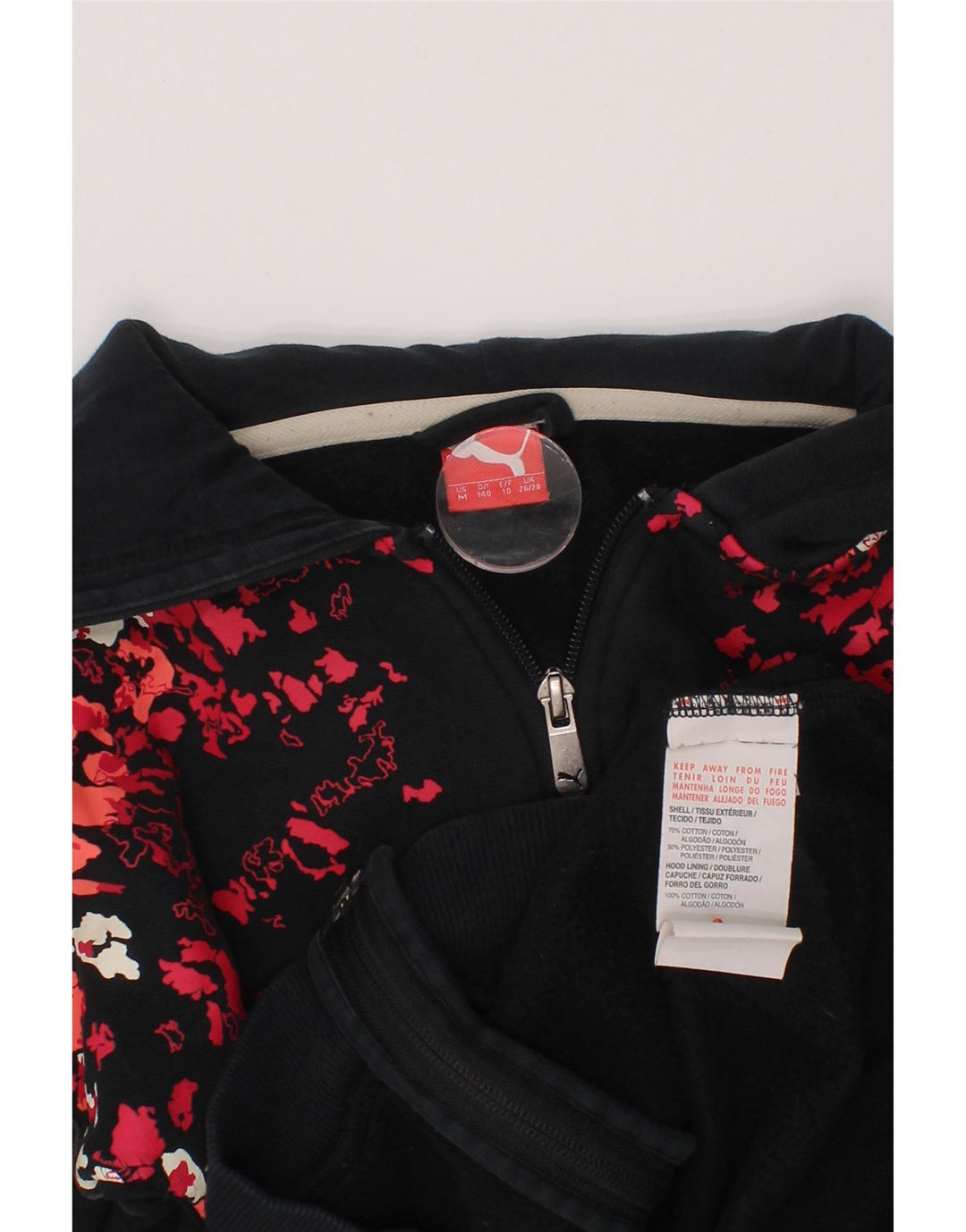 PUMA Girls Zip Hoodie Sweater 9-10 Years Black Camouflage Cotton