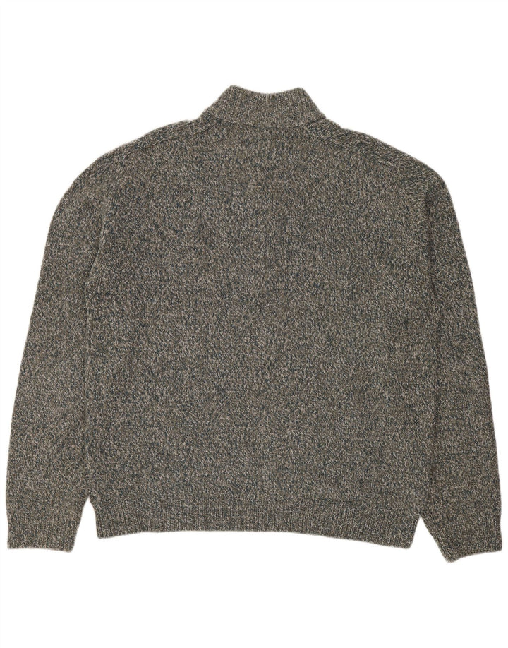 MARKS & SPENCER Mens Zip Neck Jumper Sweater Large Grey Flecked
