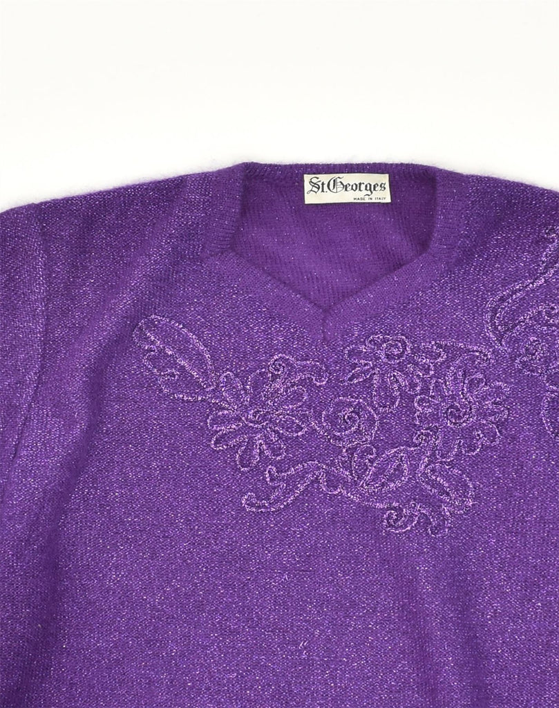 ST. GEORGES Womens V-Neck Jumper Sweater UK 12 Medium Purple Wool | Vintage St. Georges | Thrift | Second-Hand St. Georges | Used Clothing | Messina Hembry 