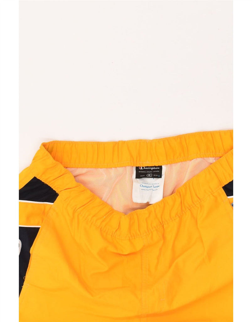 CHAMPION Mens Graphic Sport Shorts Medium Yellow Colourblock Polyester | Vintage Champion | Thrift | Second-Hand Champion | Used Clothing | Messina Hembry 