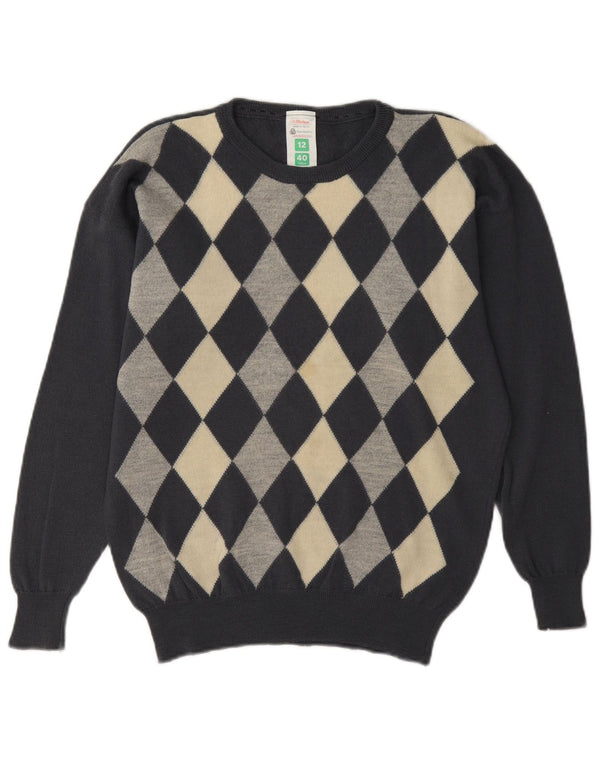 St Michael Womens Boat Neck Jumper Sweater UK 12 Medium Grey Argyle/Diamond