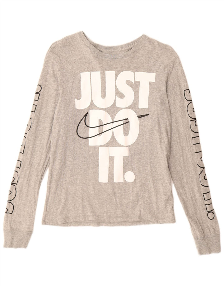 Nike Womens Athletic Cut Graphic Top Long Sleeve UK 10 Small Grey Flecked