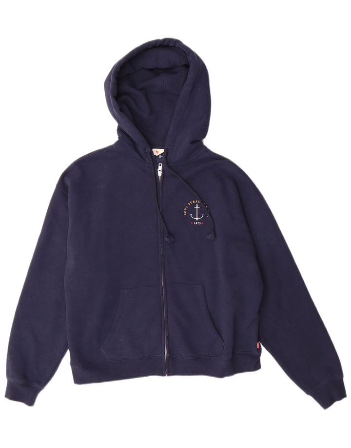 LEVI'S Womens Oversized Graphic Zip Hoodie Sweater UK 10 Small Navy Blue