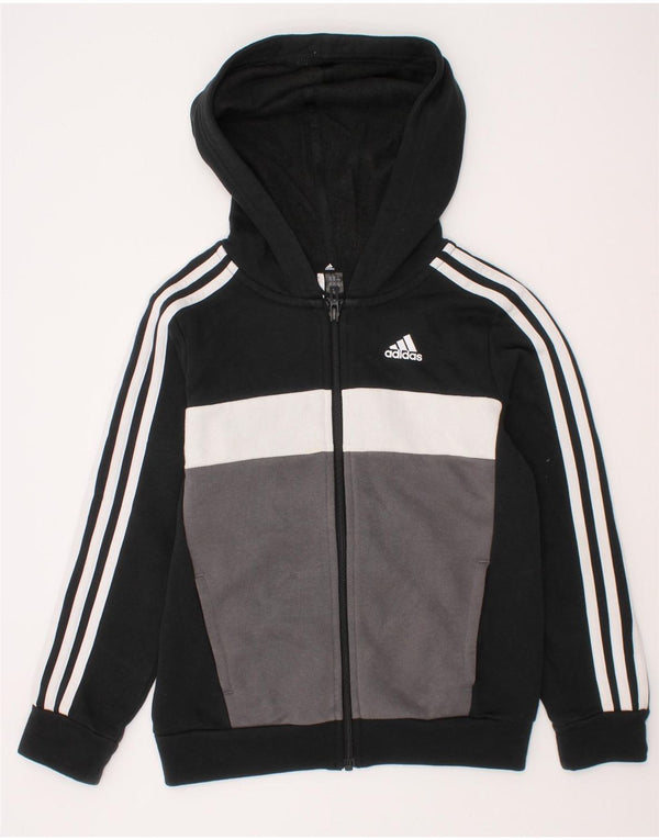 Adidas Boys Zip Hoodie Sweater 7-8 Years Black Colourblock Cotton