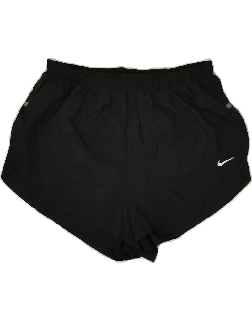 NIKE Womens Nike Dri Fit Graphic Sport Shorts UK 14 Medium Black Polyester | Vintage Nike | Thrift | Second-Hand Nike | Used Clothing | Messina Hembry 