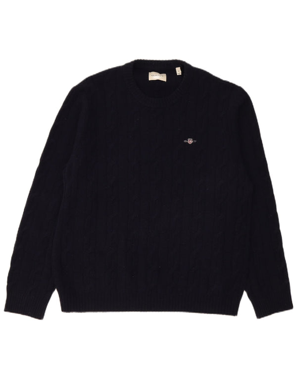 Gant Mens Crew Neck Jumper Sweater XL Navy Blue Lambswool