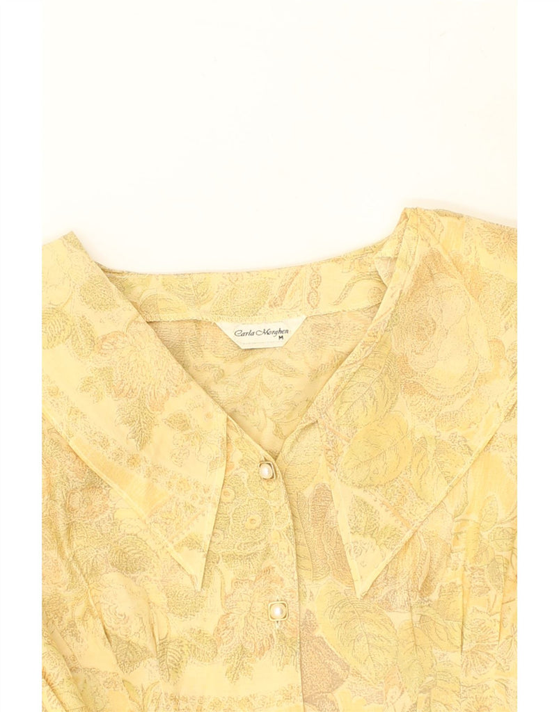 VINTAGE Womens Long Sleeve Shirt Blouse UK 14 Medium Yellow Floral Acetate | Vintage Vintage | Thrift | Second-Hand Vintage | Used Clothing | Messina Hembry 