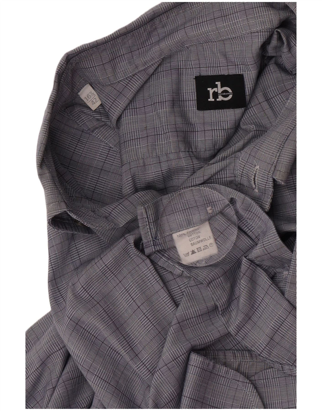 Roccobarocco Mens Shirt Size 42 16 1/2 Large Blue Check Cotton