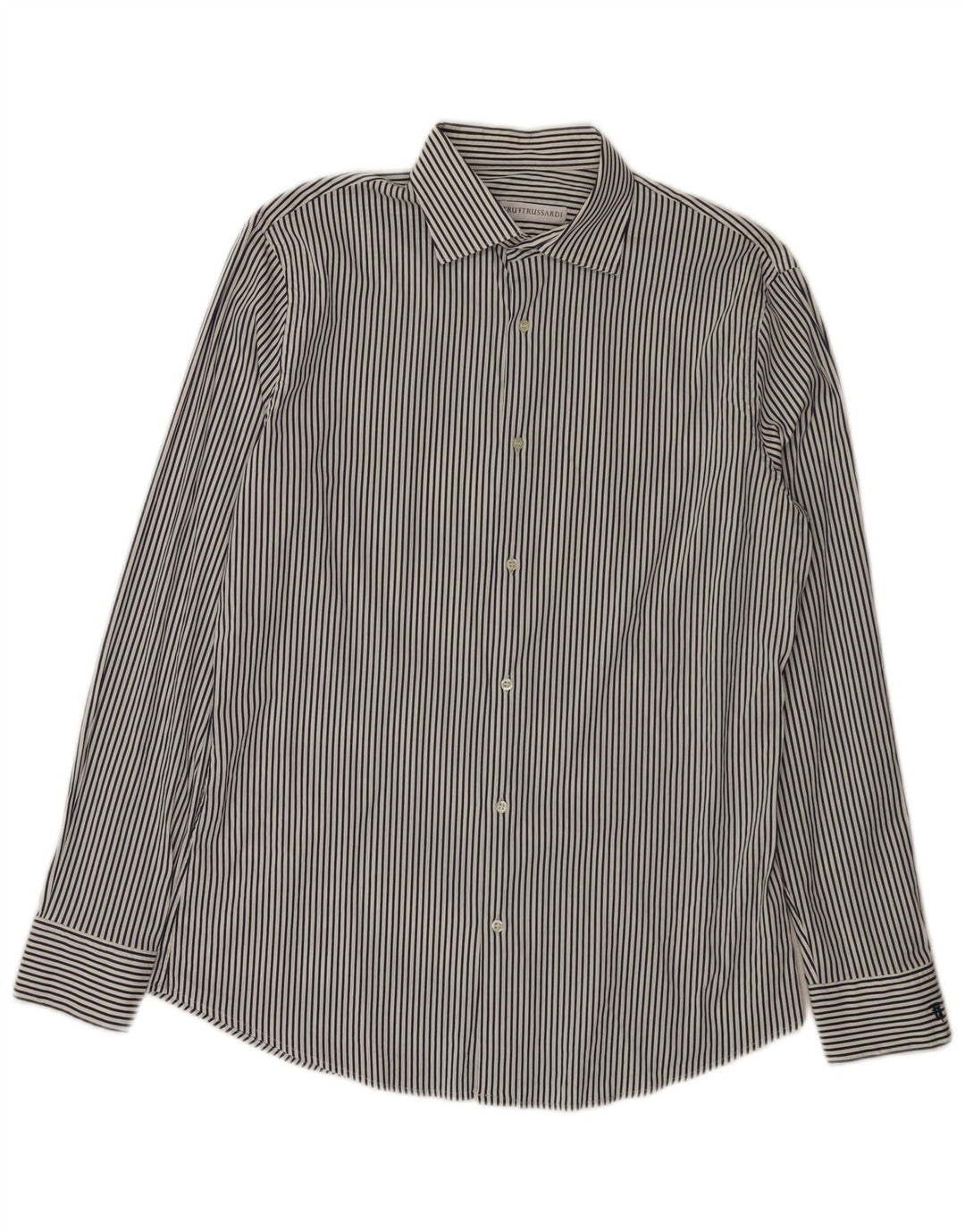 Trussardi Mens Shirt Size 42 Large Navy Blue Pinstripe Cotton