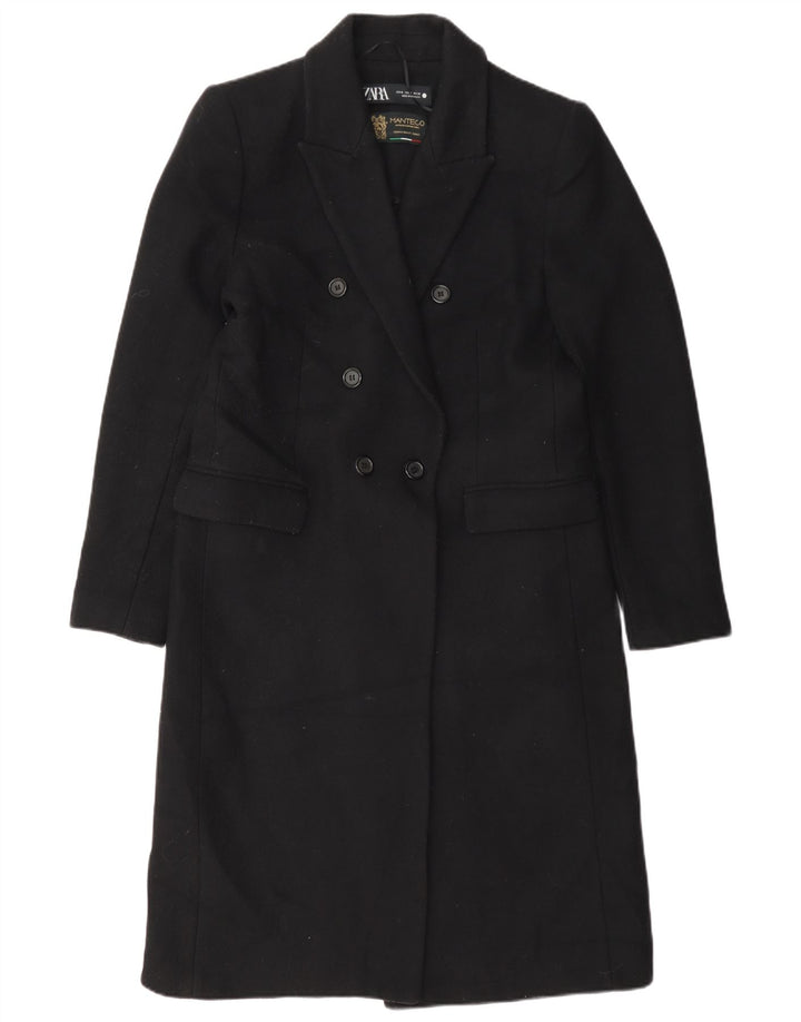 Zara Womens Double Breasted Coat UK 14 Medium Black Polyester