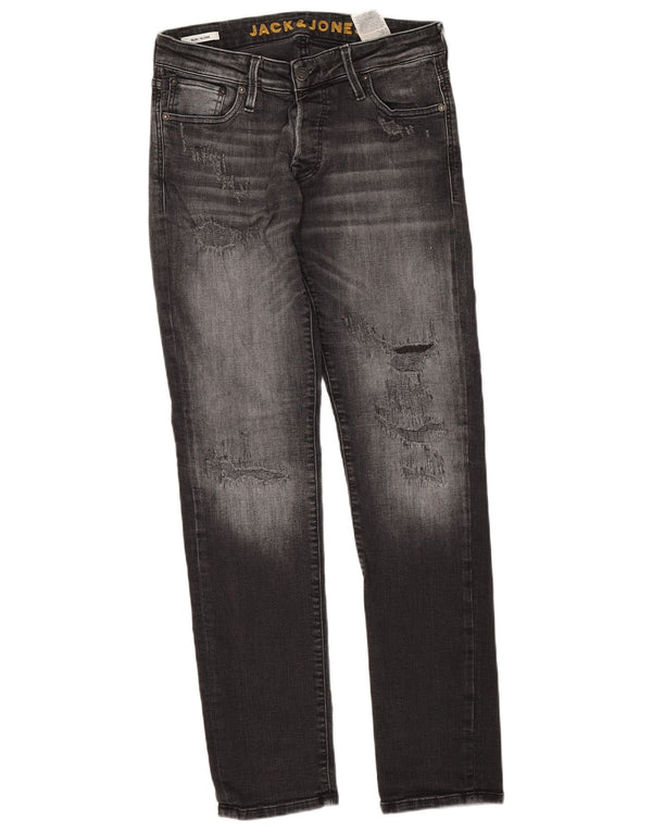 Jack & Jones Mens GLENN Distressed Slim Jeans W30 L32 Grey Cotton