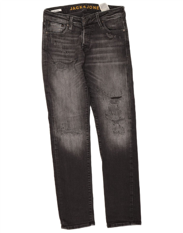 Jack & Jones Mens GLENN Distressed Slim Jeans W30 L32 Grey Cotton