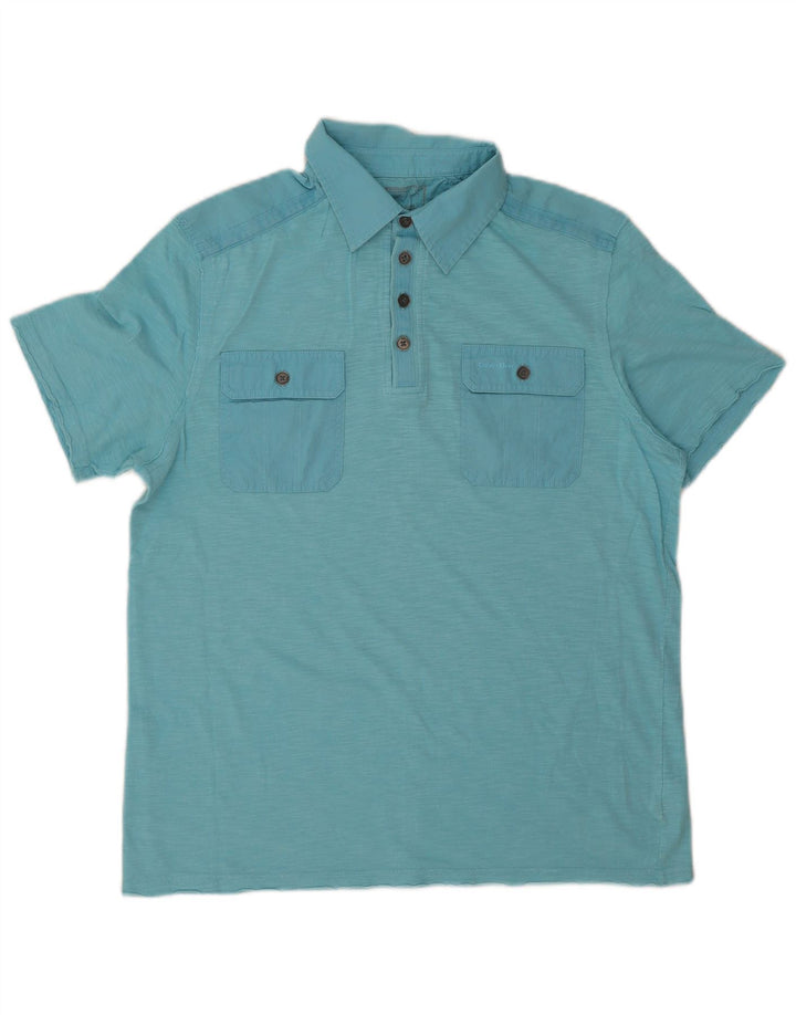 CALVIN KLEIN Mens Polo Shirt Small Blue Flecked Cotton