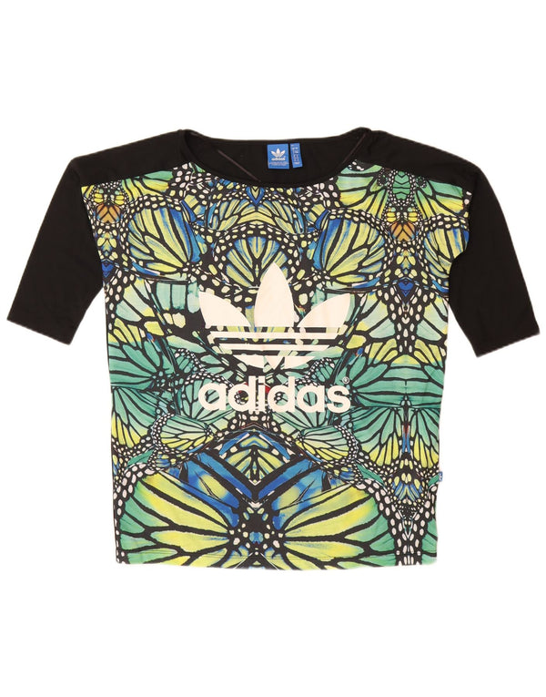 Adidas Womens Graphic Top 3/4 Sleeve UK 8 Small Black Animal Print