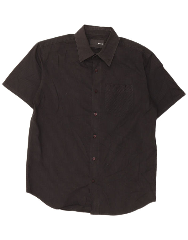 Hurley Mens Short Sleeve Shirt Small Black Pinstripe Cotton