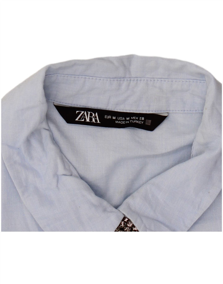 Zara Womens 3/4 Sleeve Blouse Top UK 14 Medium Blue