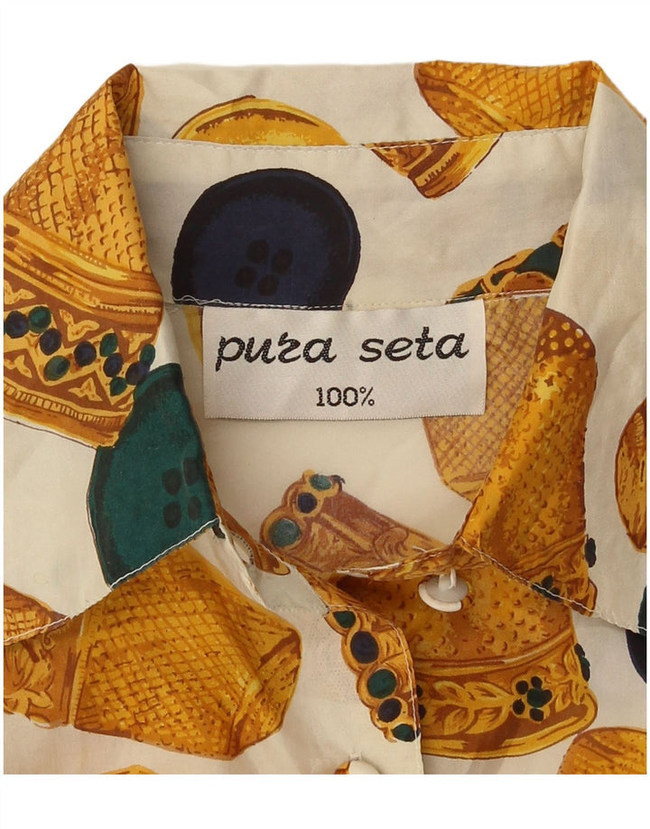 Vintage Womens Abstract Pattern Shirt Blouse UK 12 Medium Off White Silk