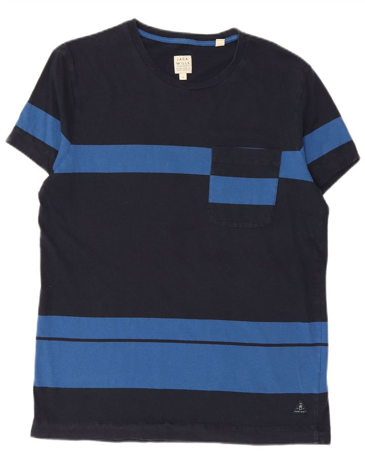 JACK WILLS Mens T-Shirt Top Small Navy Blue Colourblock Cotton