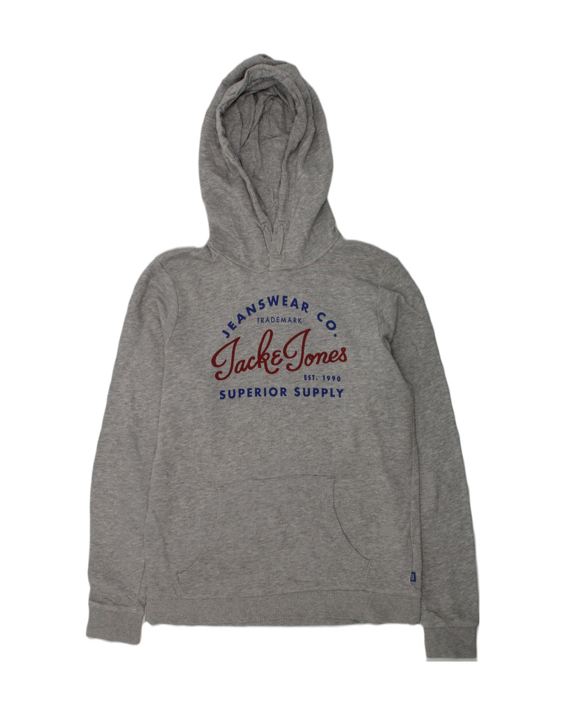 JACK & JONES Boys Graphic Hoodie Jumper 15-16 Years Grey Flecked Cotton | Vintage Jack & Jones | Thrift | Second-Hand Jack & Jones | Used Clothing | Messina Hembry 