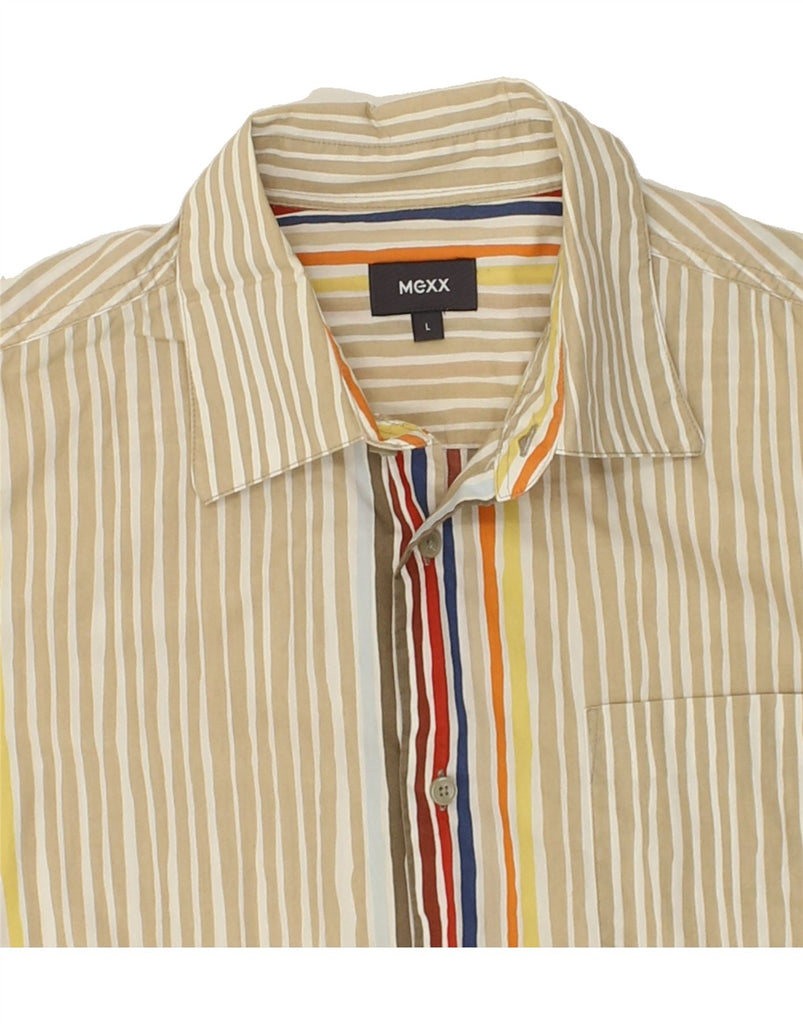 MEXX Mens Short Sleeve Shirt Large Beige Striped | Vintage Mexx | Thrift | Second-Hand Mexx | Used Clothing | Messina Hembry 
