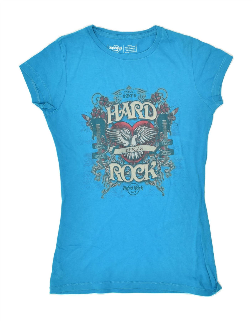 HARD ROCK CAFE Womens Berlin Graphic T-Shirt Top UK 10 Small Blue Cotton | Vintage Hard Rock Cafe | Thrift | Second-Hand Hard Rock Cafe | Used Clothing | Messina Hembry 