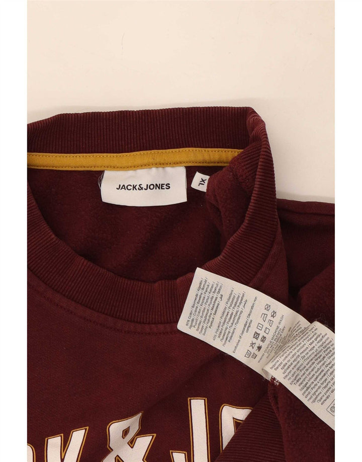 Jack & Jones Mens Graphic Sweatshirt Jumper XL Maroon Cotton