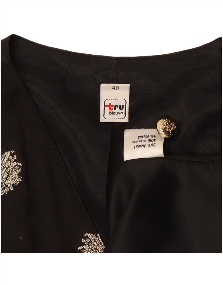 TRU Womens Waistcoat EU 40 Medium Black Floral Acetate