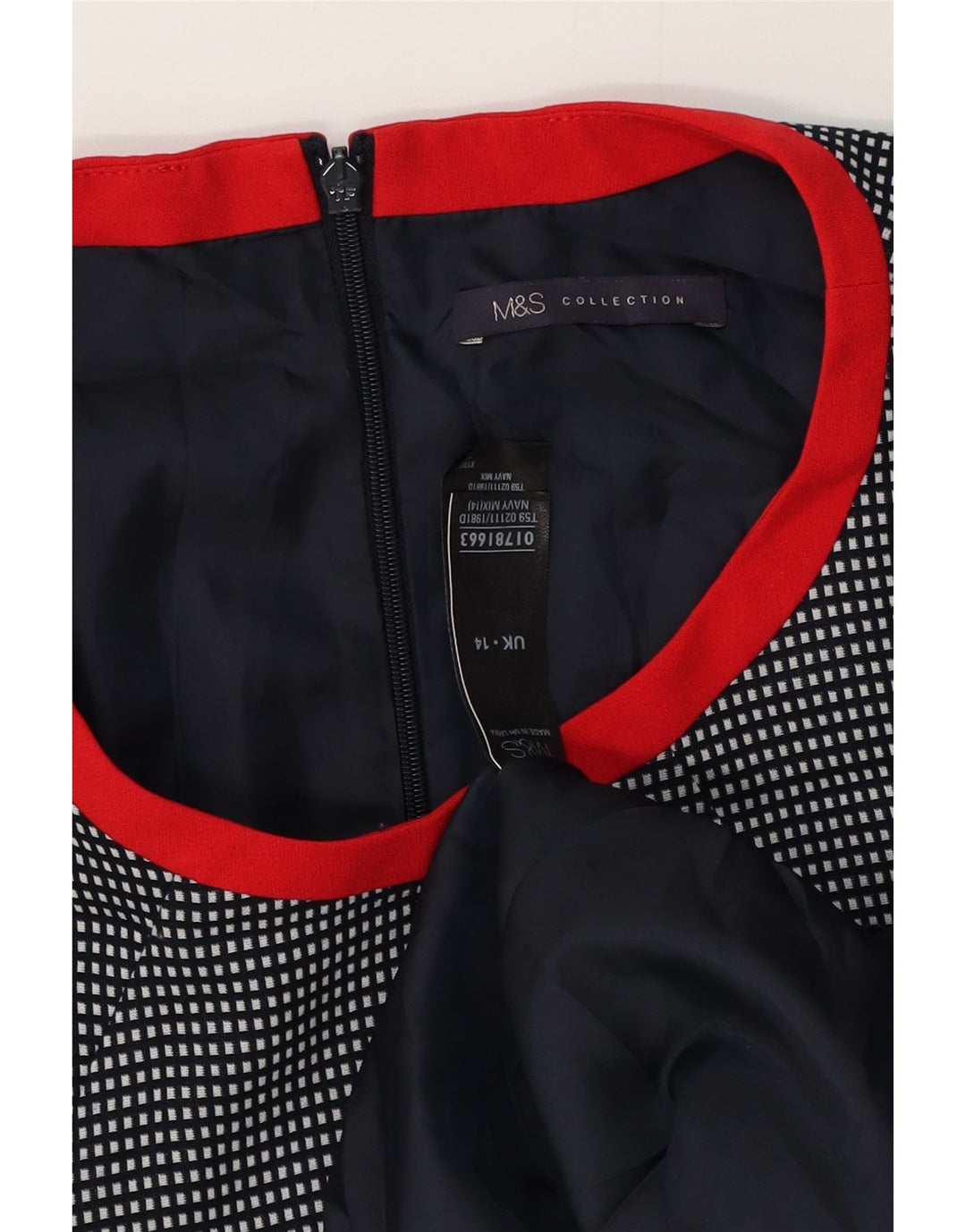 Marks & Spencer Womens Sheath Dress UK 14 Medium Navy Blue Check Polyester