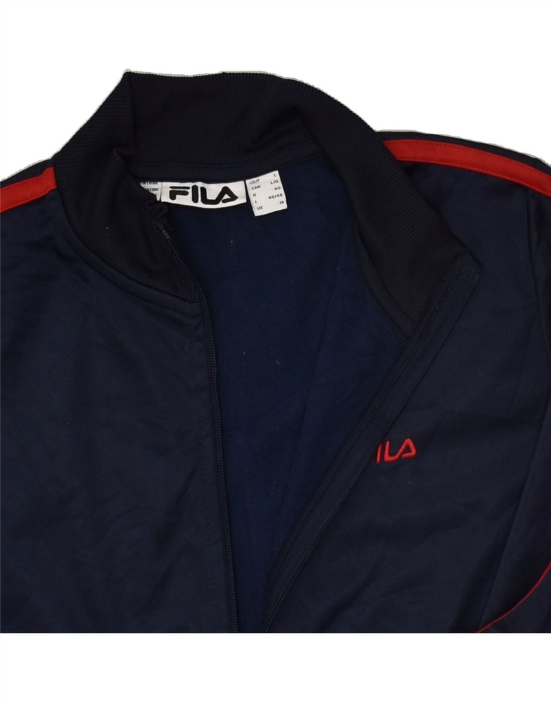 FILA Womens Tracksuit Top Jacket UK 14 Large  Navy Blue Polyester | Vintage Fila | Thrift | Second-Hand Fila | Used Clothing | Messina Hembry 