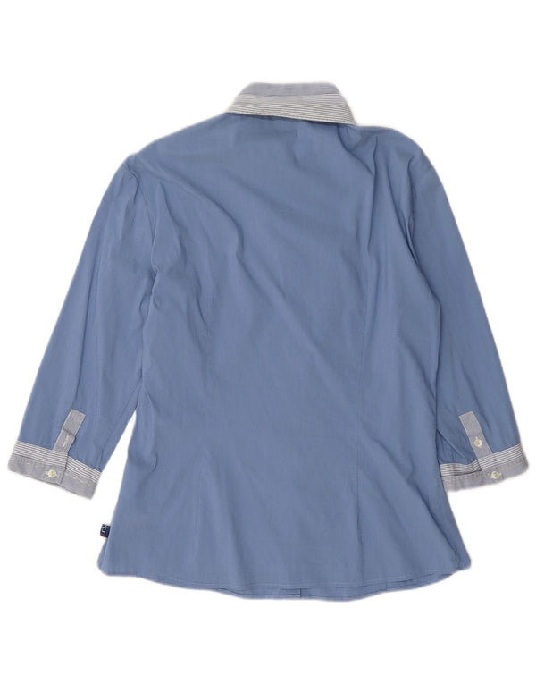 Trussardi Jeans Womens 3/4 Sleeve Shirt UK 12 Medium Blue Pinstripe