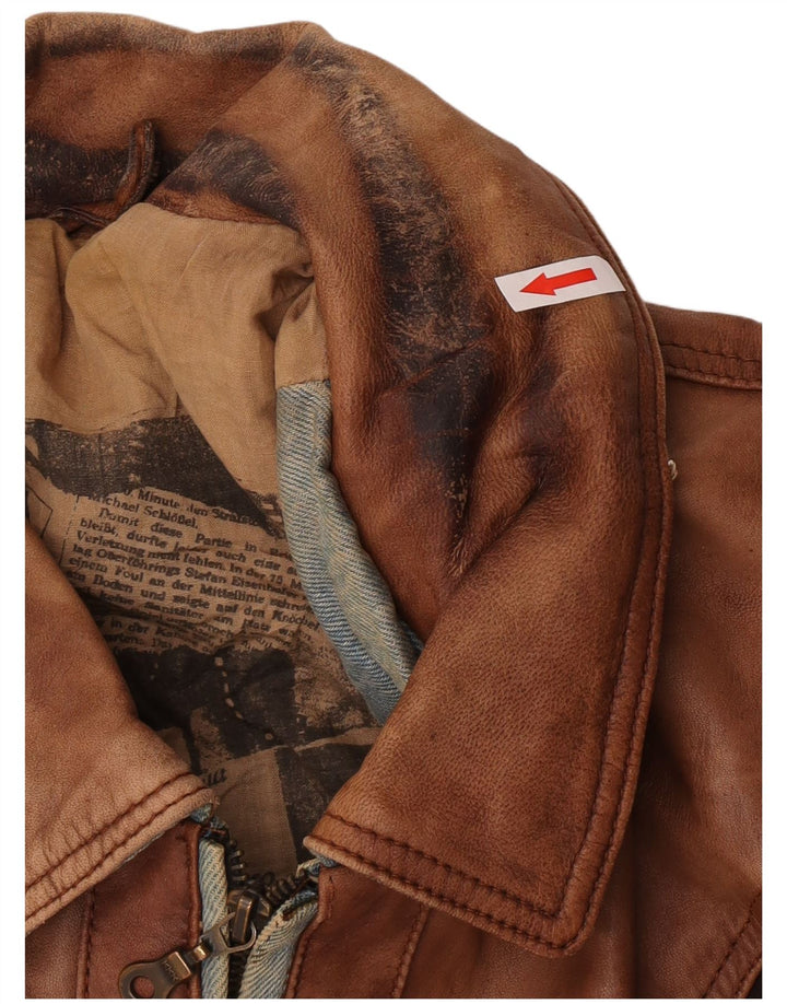 Vintage Mens Bomber Leather Jacket UK 42 XL Brown Patchwork Leather