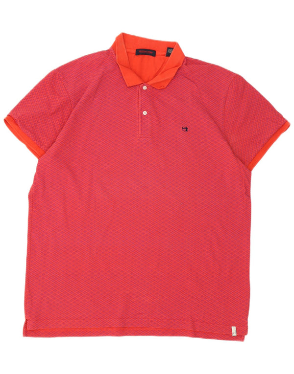 Scotch & Soda Mens Polo Shirt XL Orange Geometric Cotton
