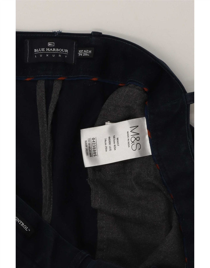 Marks & Spencer Mens Blue Harbour Straight Chino Trousers W42 L29 Navy