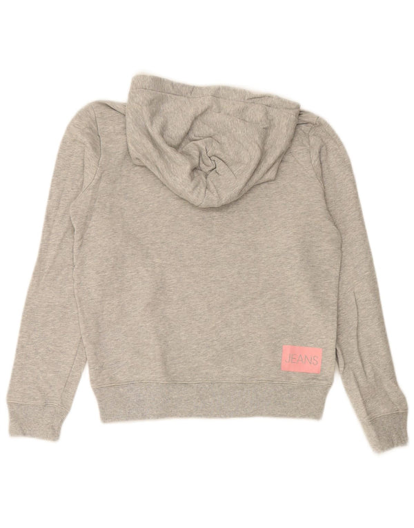 CALVIN KLEIN JEANS Girls Graphic Hoodie Jumper 11-12 Years Grey Cotton