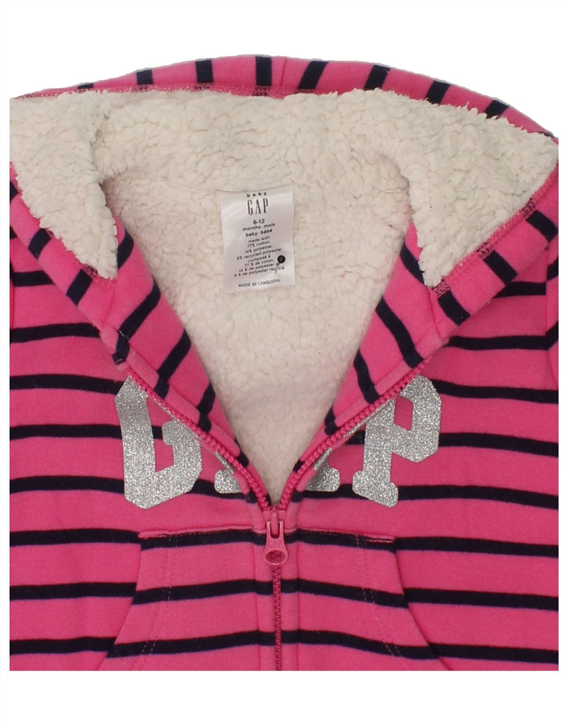 GAP Baby Girls Graphic Hooded Jumpsuit 6-9 Months  Pink Striped Cotton Vintage Gap and Second-Hand Gap from Messina Hembry 