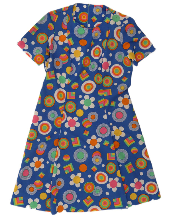 Vintage Womens A-Line Dress UK 12 Medium Blue Floral