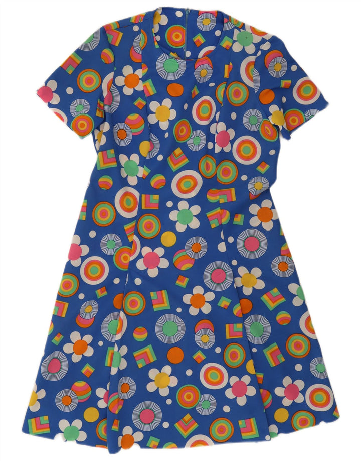 Vintage Womens A-Line Dress UK 12 Medium Blue Floral