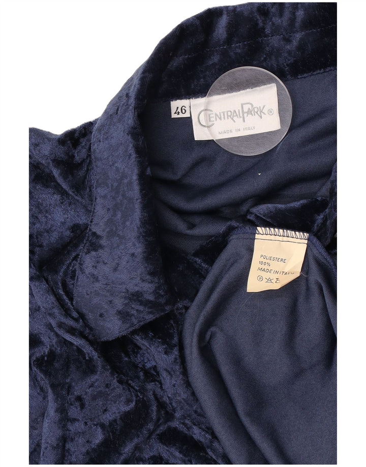 Central Park Womens Velour Shirt Blouse IT 46 Large Navy Blue Polyester