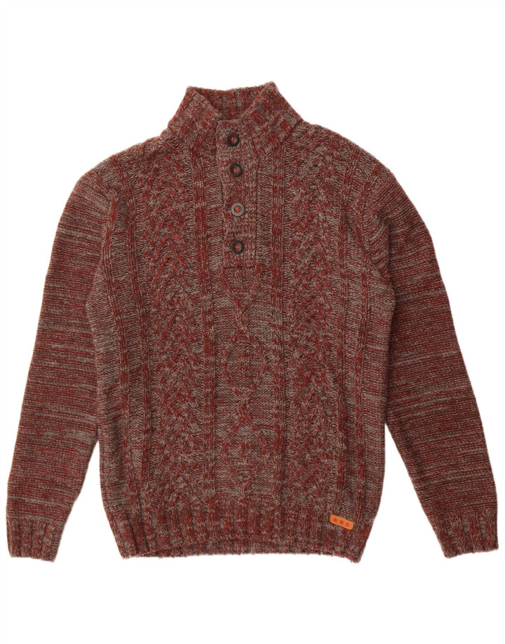 Joe Browns Mens Button Neck Jumper Sweater Large Maroon Flecked Acrylic